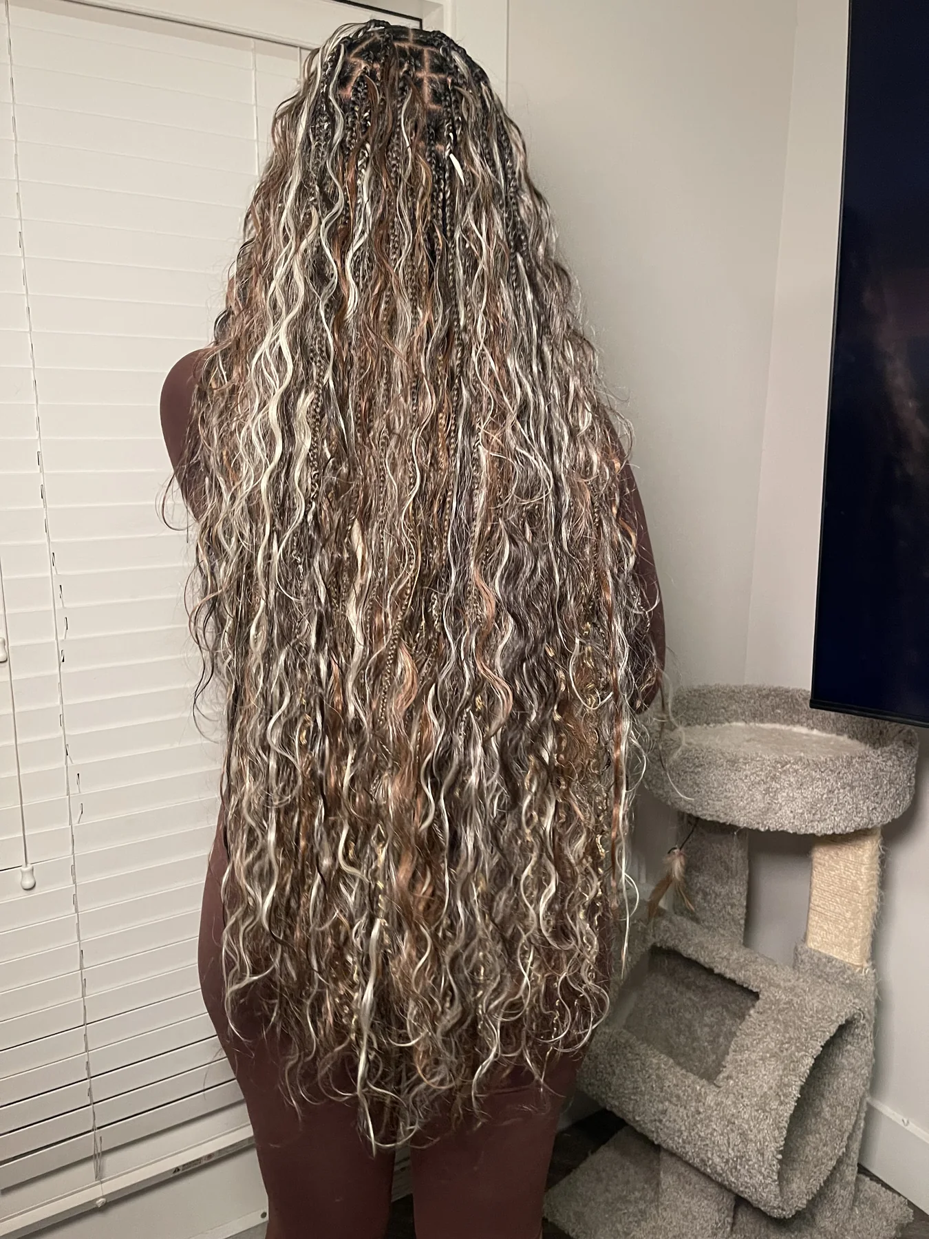 Long multicolor boho braids with flowing waves